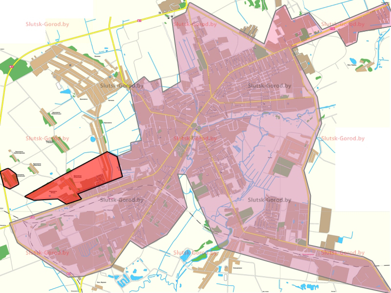 Границы Слуцка на карте, черта города Слуцк